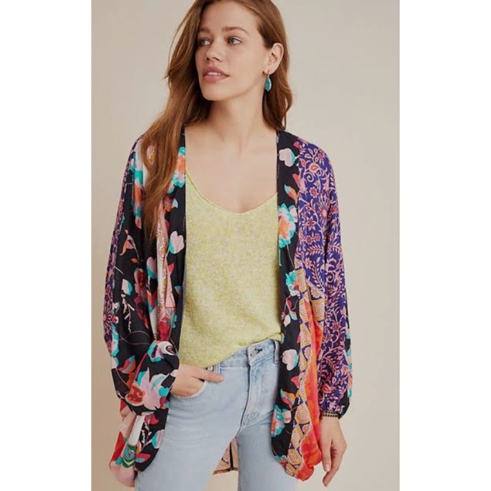 Akemi + Kin Kimono Wrap Womens OS Multicolor Excellent Floral Patchwork Modal